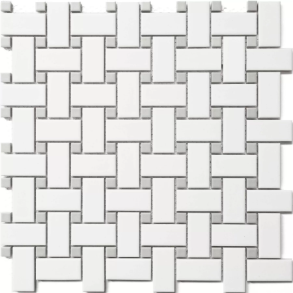 White & Gray Basket Weave Mosaic - porcelain tile